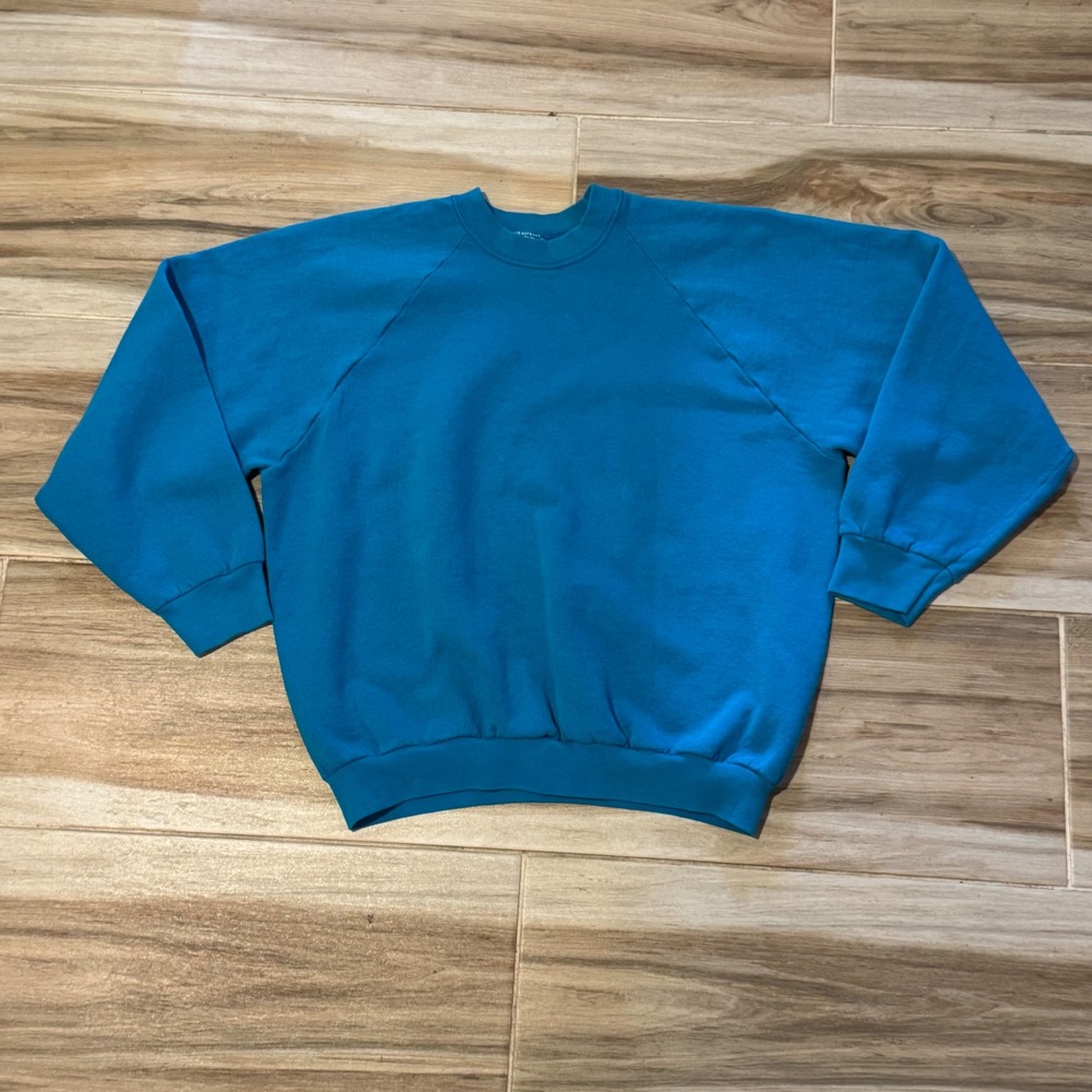 Vintage 90s Fruit of the Loom Casualwear Sweatshirt Blank Teal Blue Raglan L USA